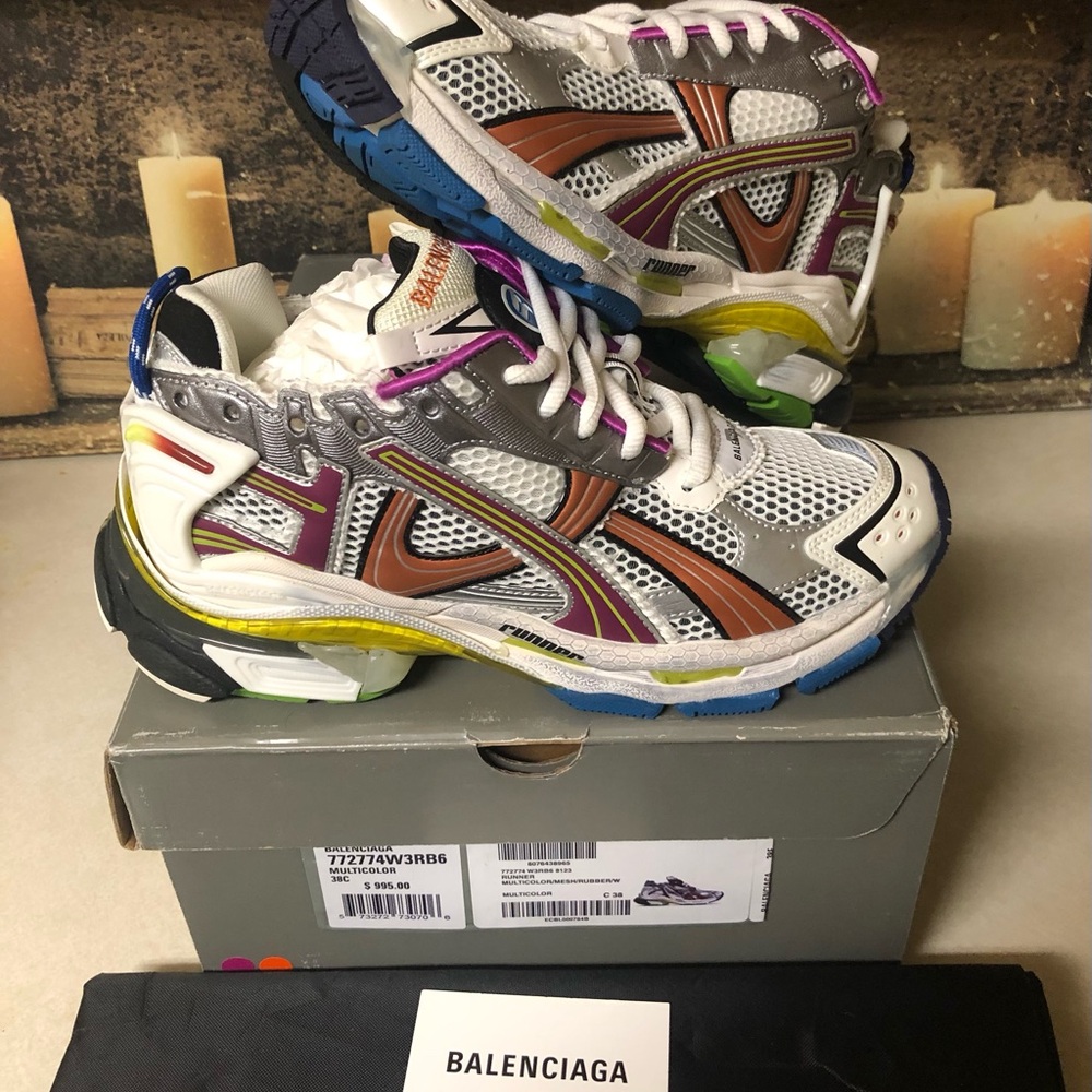 Balenciaga Runner Track Trainer Sneaker Low-Top Women Size 8 Grey Purple Orange